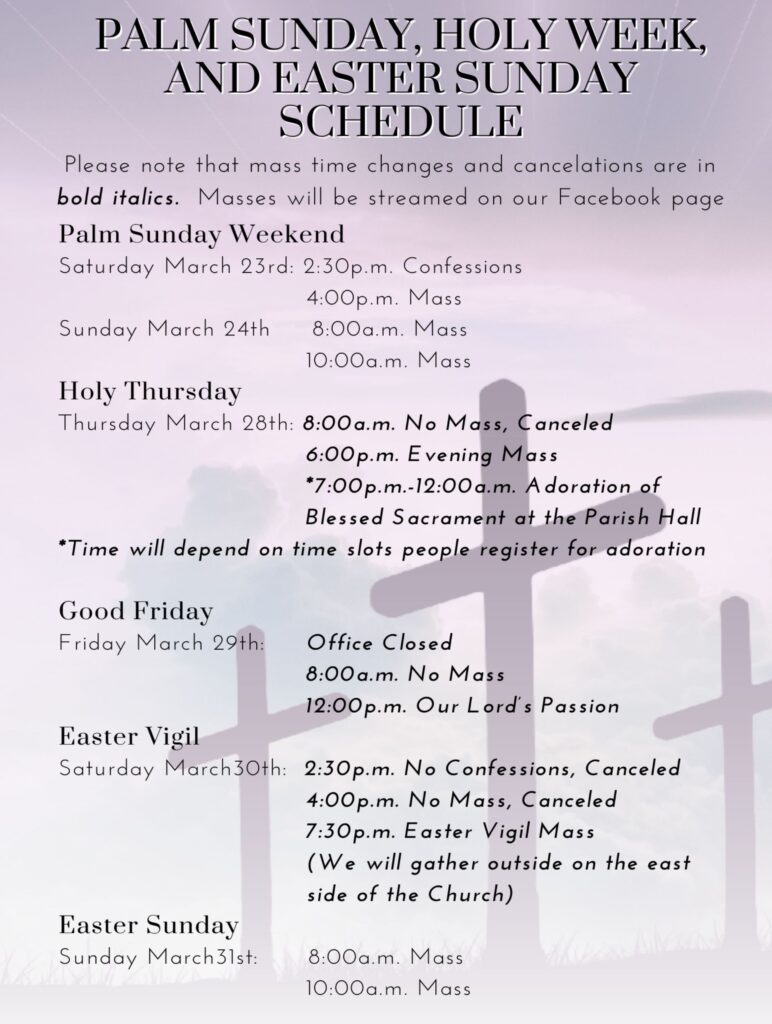 2024 Palm Sunday, Holy Week and Easter Sunday Schedule